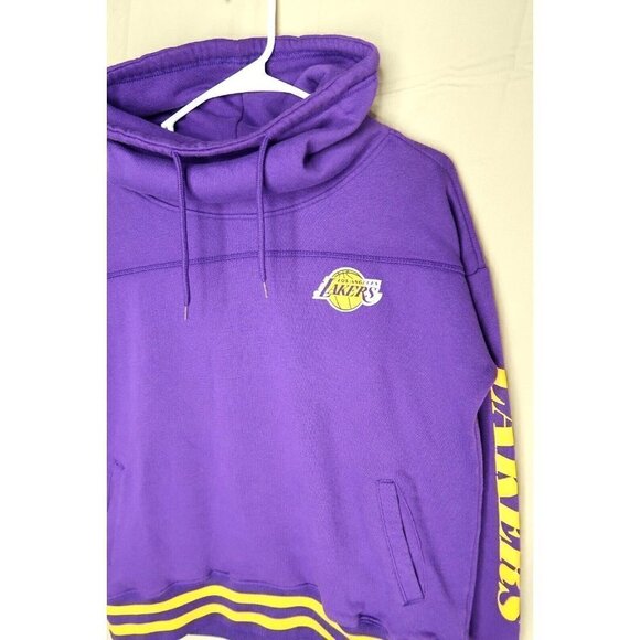 Los Angeles Lakers Sweatshirt Purple Pullover Turtle Neck Drawstring Medium - Picture 3 of 13